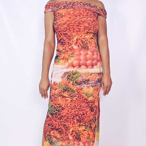 Zara Off the Shoulder Printed Midi Dress - Picture 3 of 9